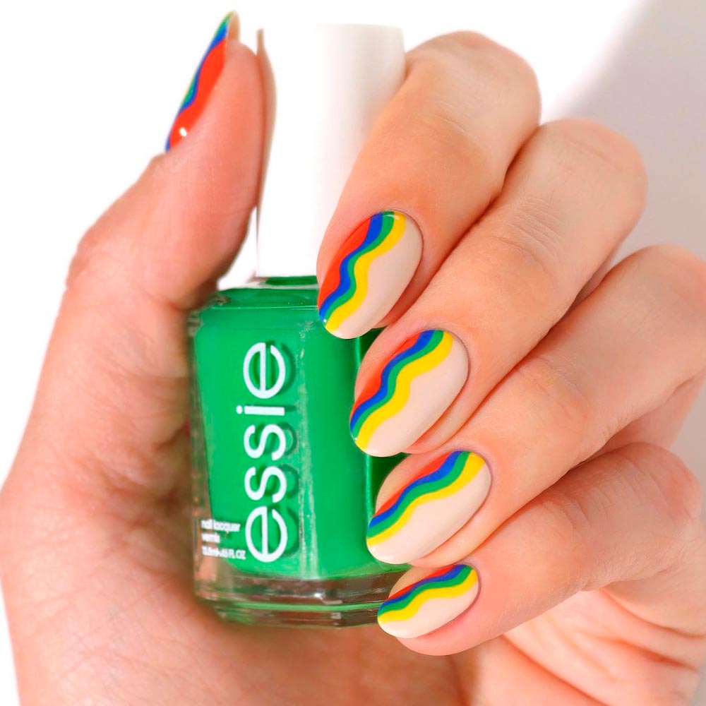 Rainbow Nails with Waves and Stripes