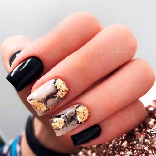 Marbled Nail Art With Foil