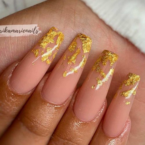 Nude Nails Designs with Gold Foil
