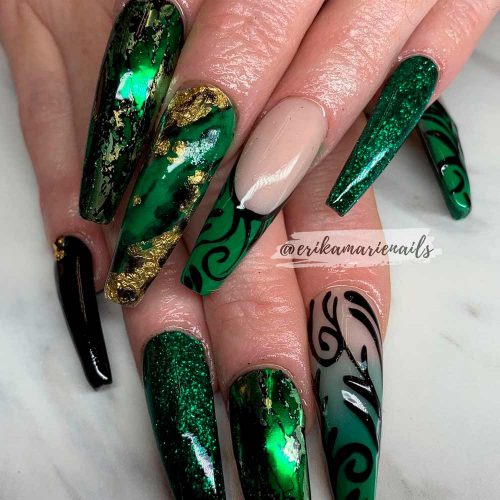 Pretty Tribal Nail Design With Gold Foil