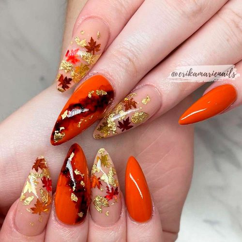 Fall Nail Art With Gold Foil