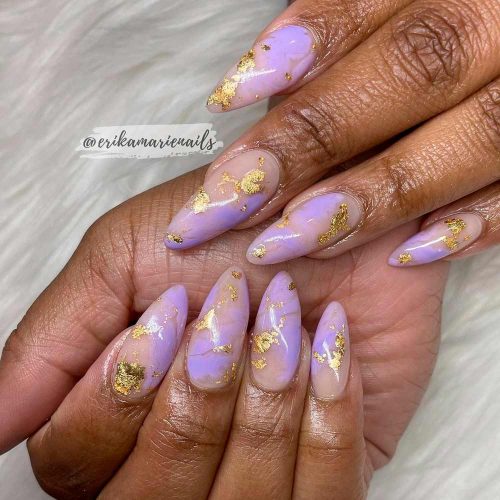 Elegant Lilac Nails With Gold Accents