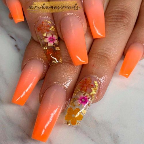 Floral Nail Designs With Gold Foil