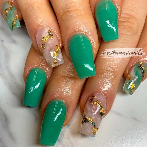 Jade Marble Nails With Gold Accent