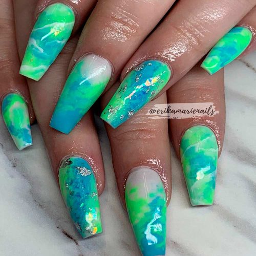Marbled Nail Art With Foil