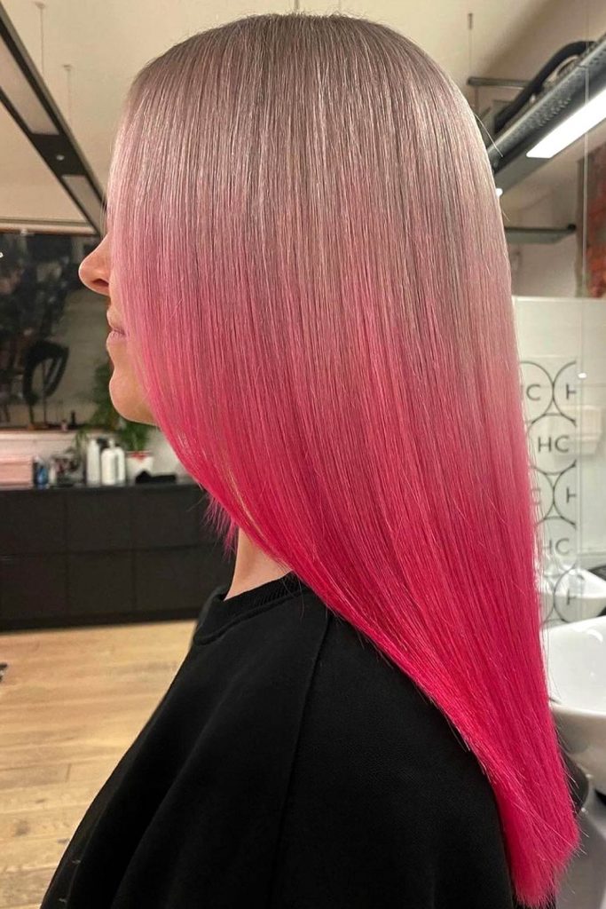 Sleek Silver into Pink Hair