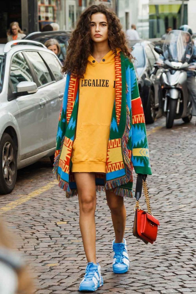 Long Oversize Hoodie with Bright Cardigan