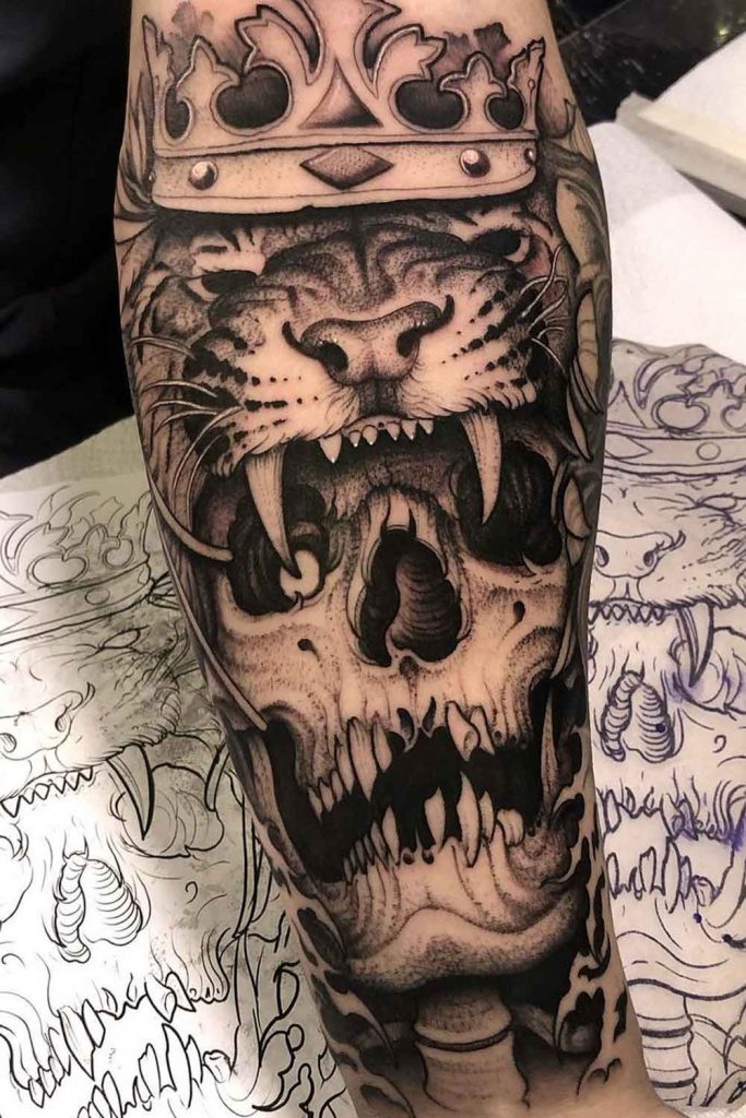 Skull With Lion Tattoo