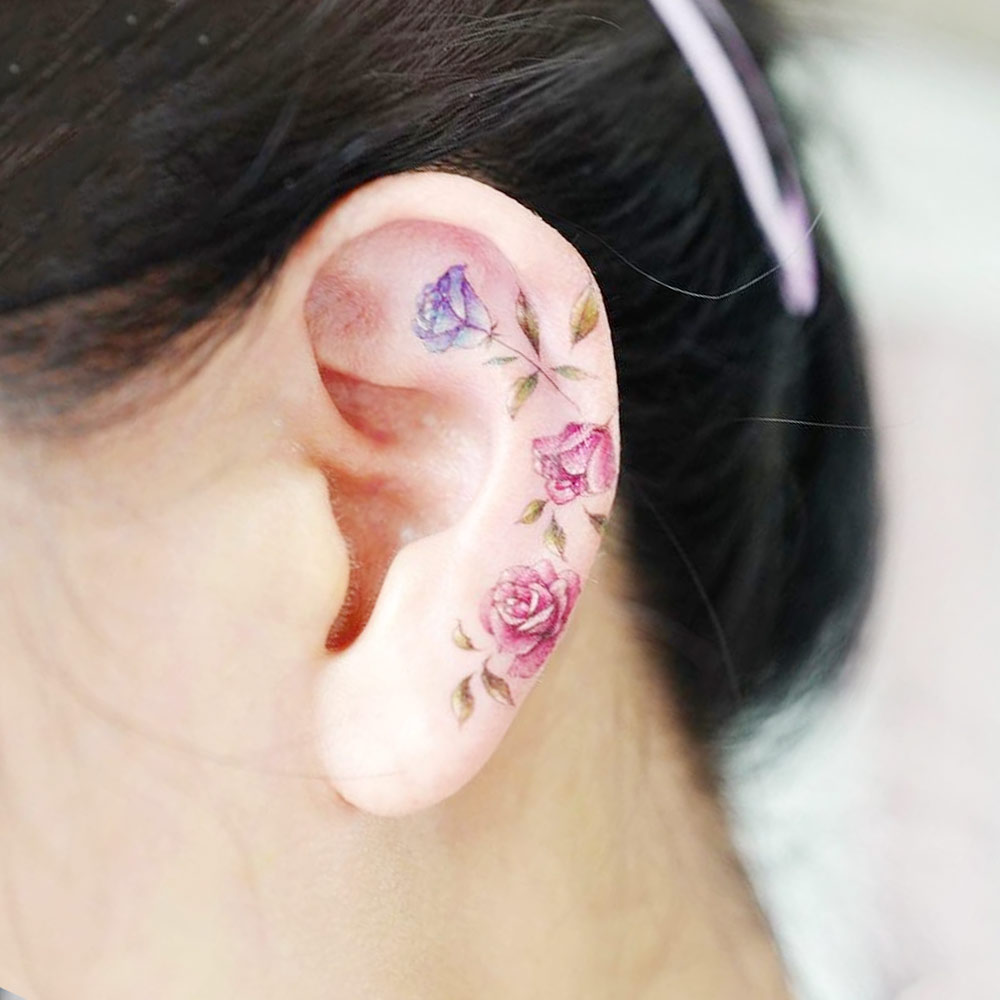 Floral Ear Tattoo