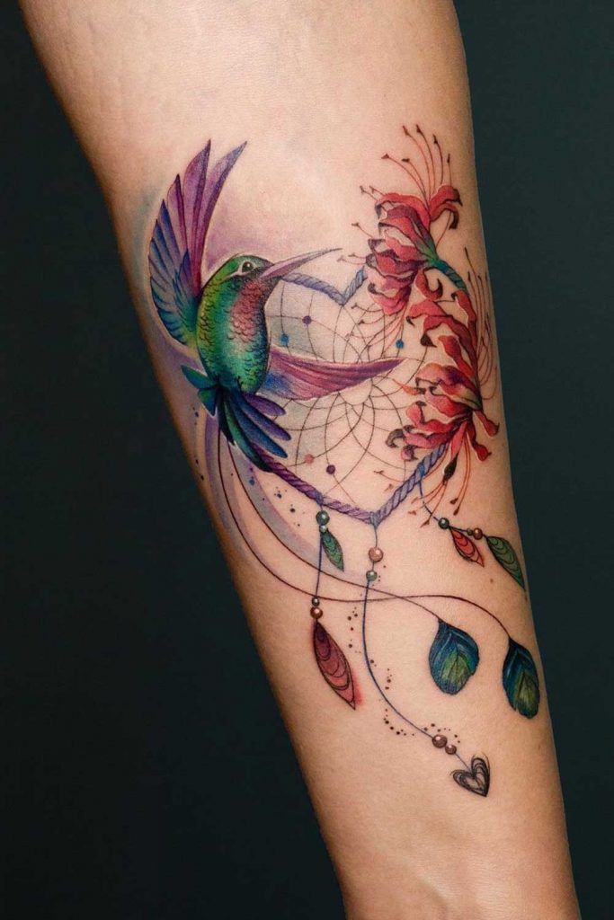 Hummingbird Tattoo with Spider Lilly