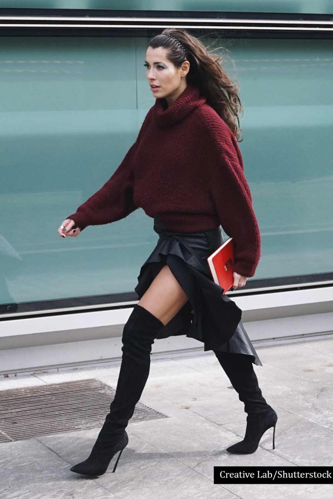 Warm Sweater and Asymmetrical Skirt Look