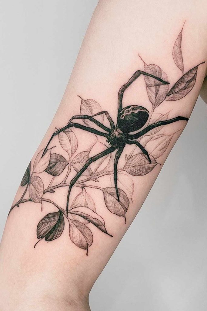 Dark Spider Female Design with Flowers