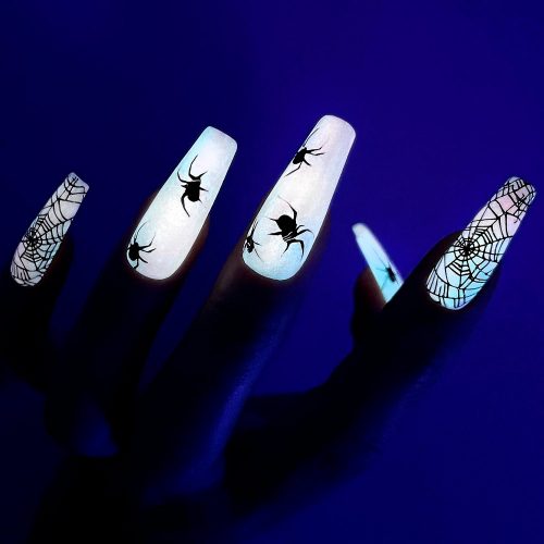Halloween-Styled White Coffin Nails