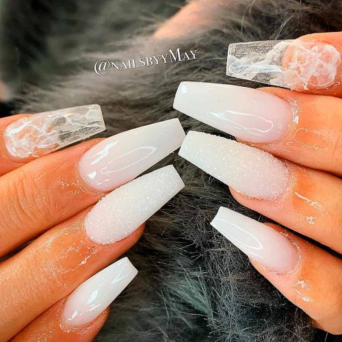 Coffin Nails With Transparent Marble Patterns