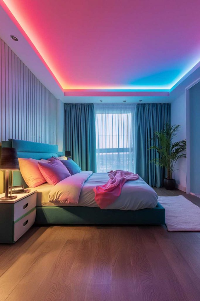 Colorful Bedroom Design with LED lights