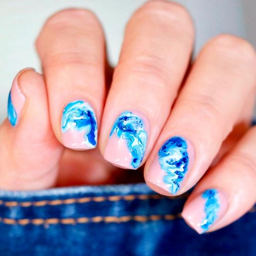 Blue Water Marble Nail Designs