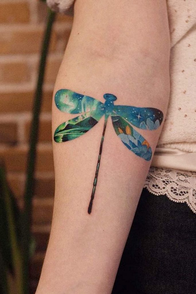 Double Exposure Style Dragonfly Tattoo