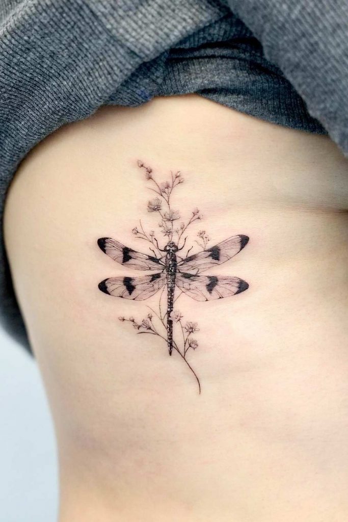 Side Body Dragonfly with Flowers