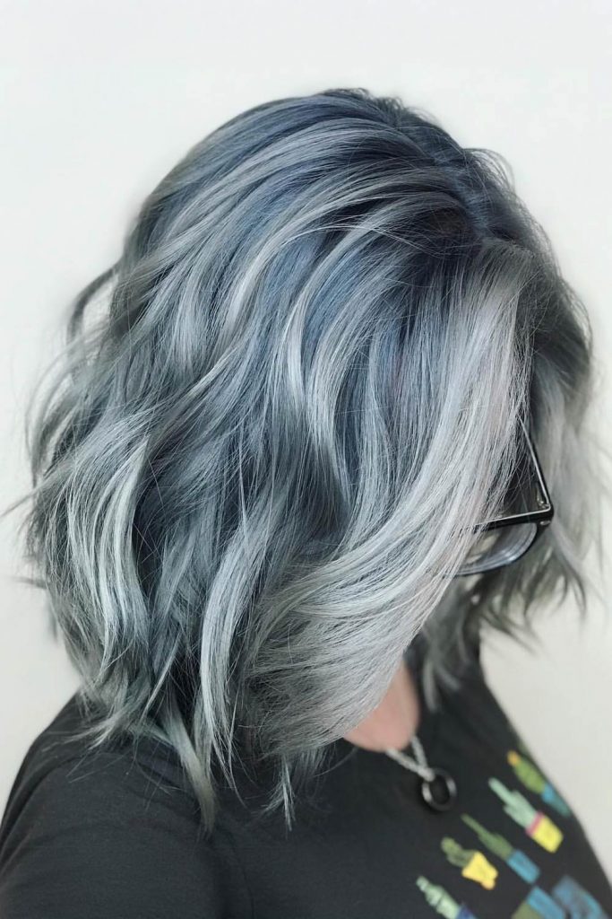 Sexy Silver Lob with Dark Roots