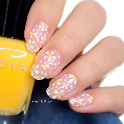 Beautiful Floral Oval Nails Design