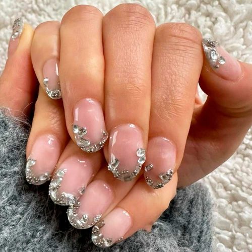 Oval Nails With Rhinestones
