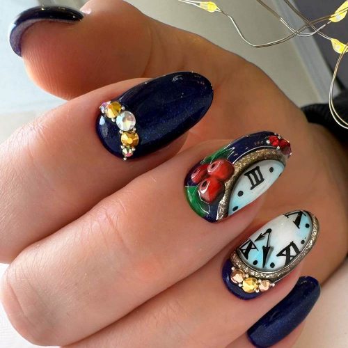 Oval Nails With Rhinestones