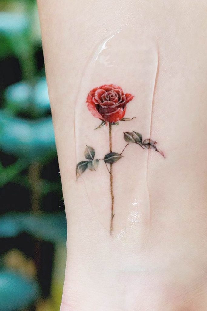 Minimalist Ankle Rose Tattoo