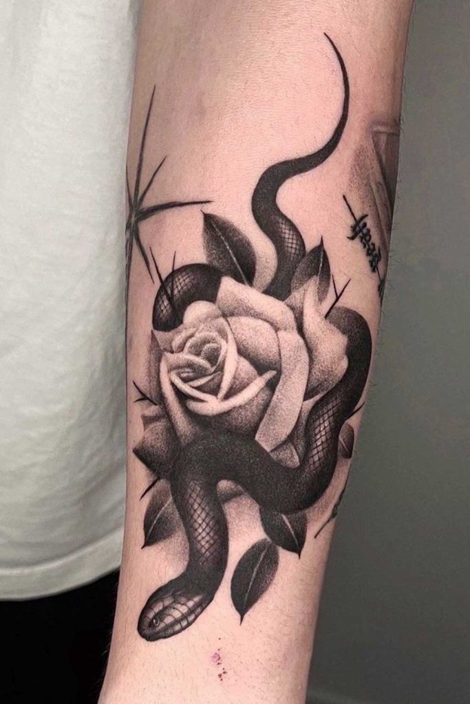 Rose with a Snake Tattoo