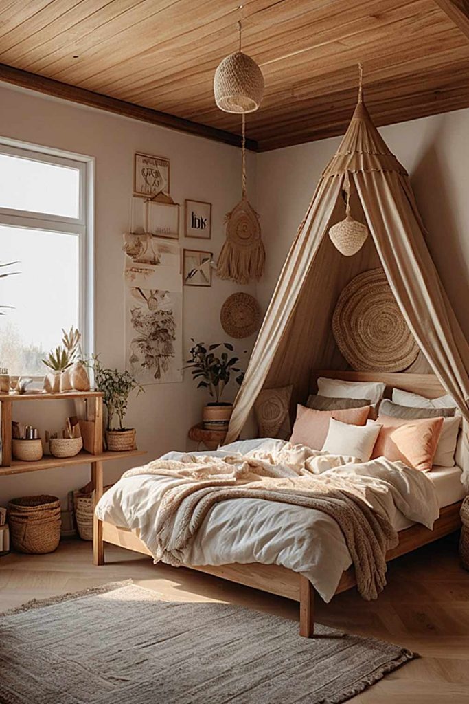 Boho-style Room with Canopy Bed