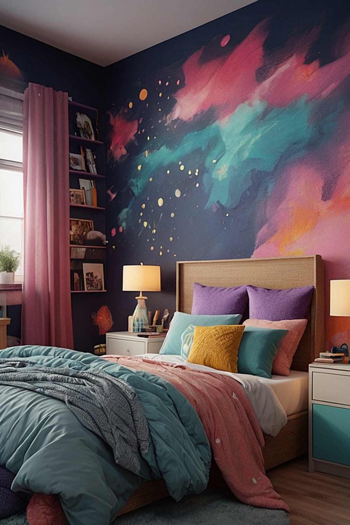 Colorful Bedroom with Abstract Painted Walls