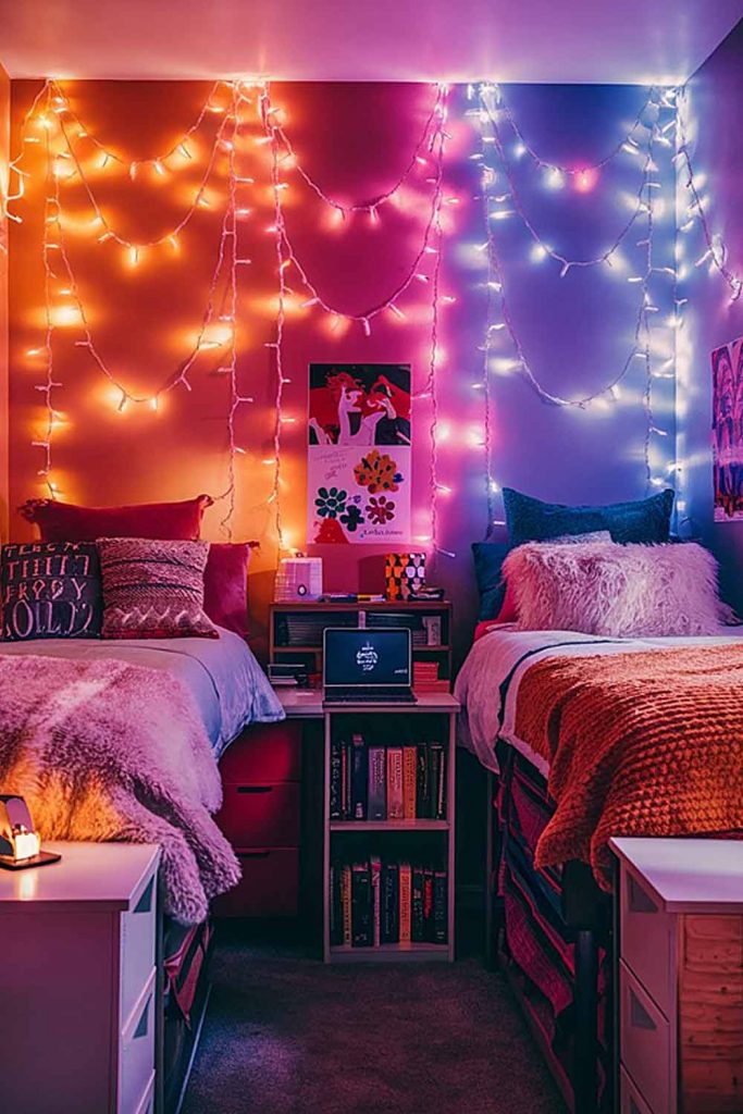 String Garlands Decorated Dorm Room