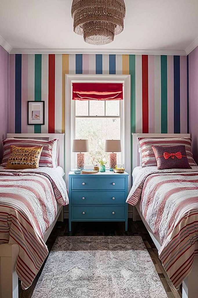 Striped Colorful Walls Dorm Room