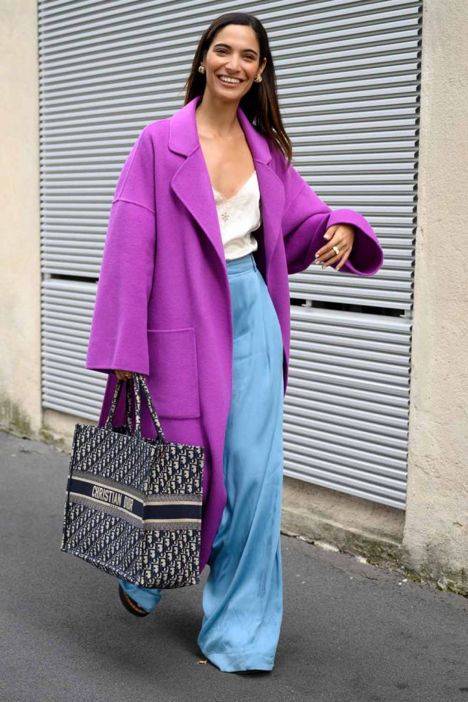 Bright Coat with Blue Palazzo Pants