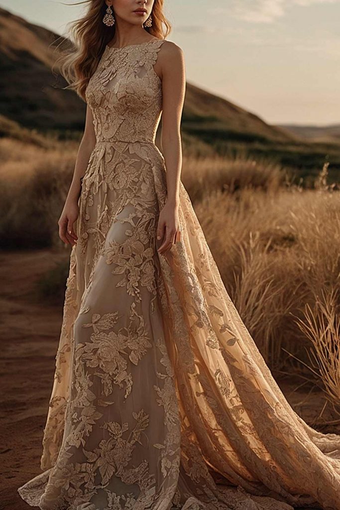 Lace Gown with Long Tail