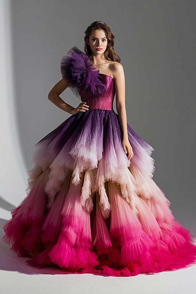 Purple to Magenta Ombre Voluminous Dress