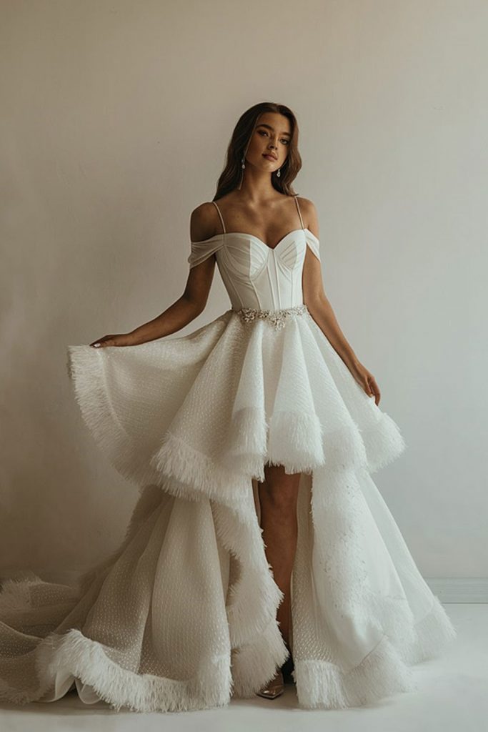 White Asymmetrical Gown with Corset