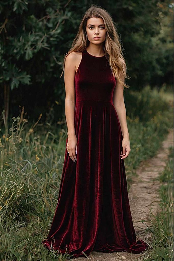 Wine Velvet Maxi Dress