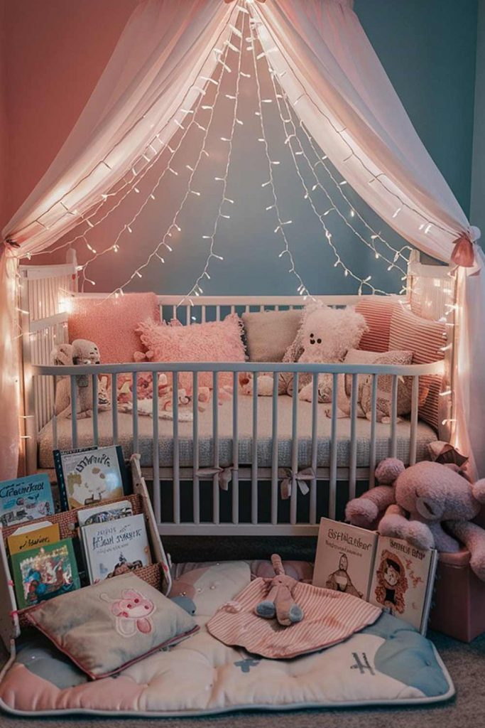 Cozy Canopy Bed Decoration with String Lights