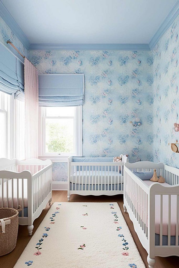 Pastel Blue Nursery for Triplets