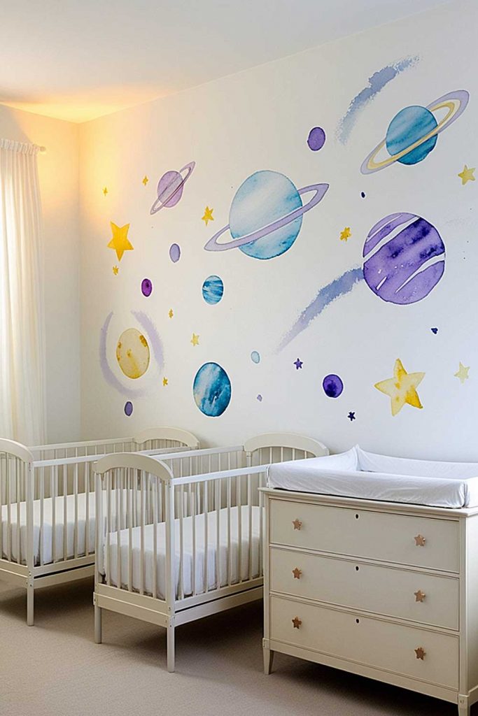 Watercolor Planets for Twins Room