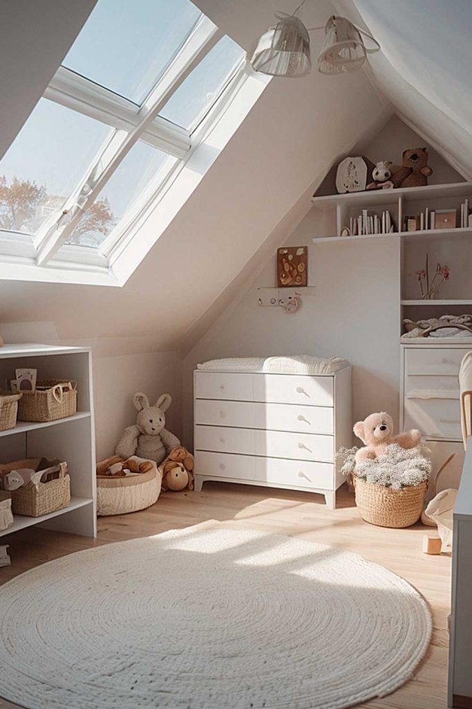 Attic Nursery with Light Color Palette