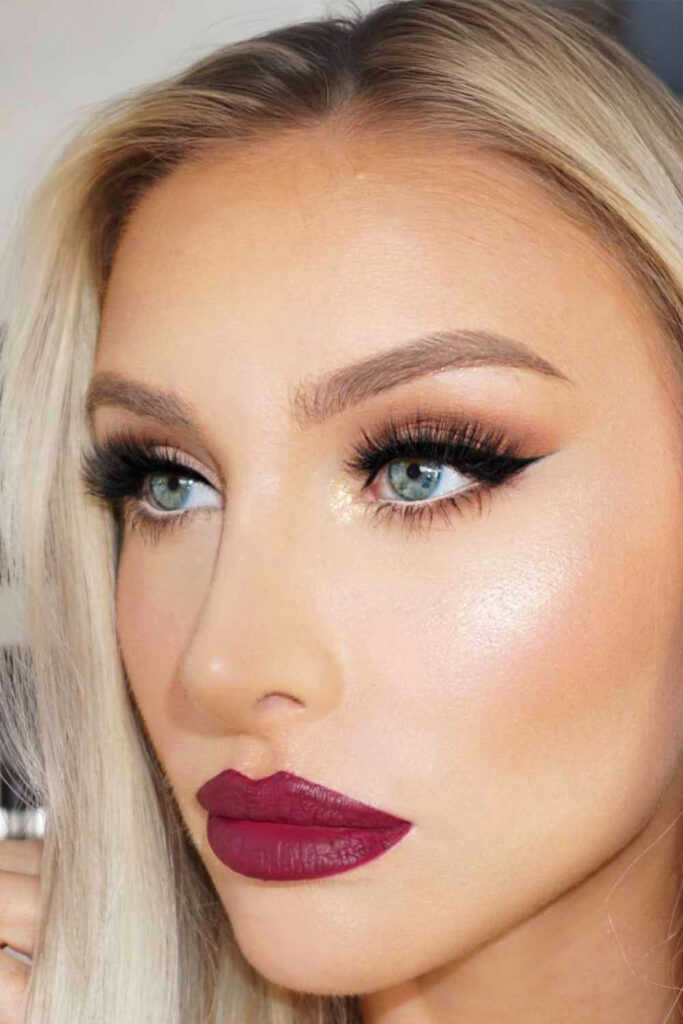 Day Makeup With Burgundy Lipstick