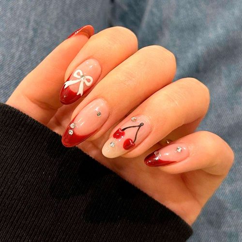 Coquettely Styled Burgundy Tips With Cherries