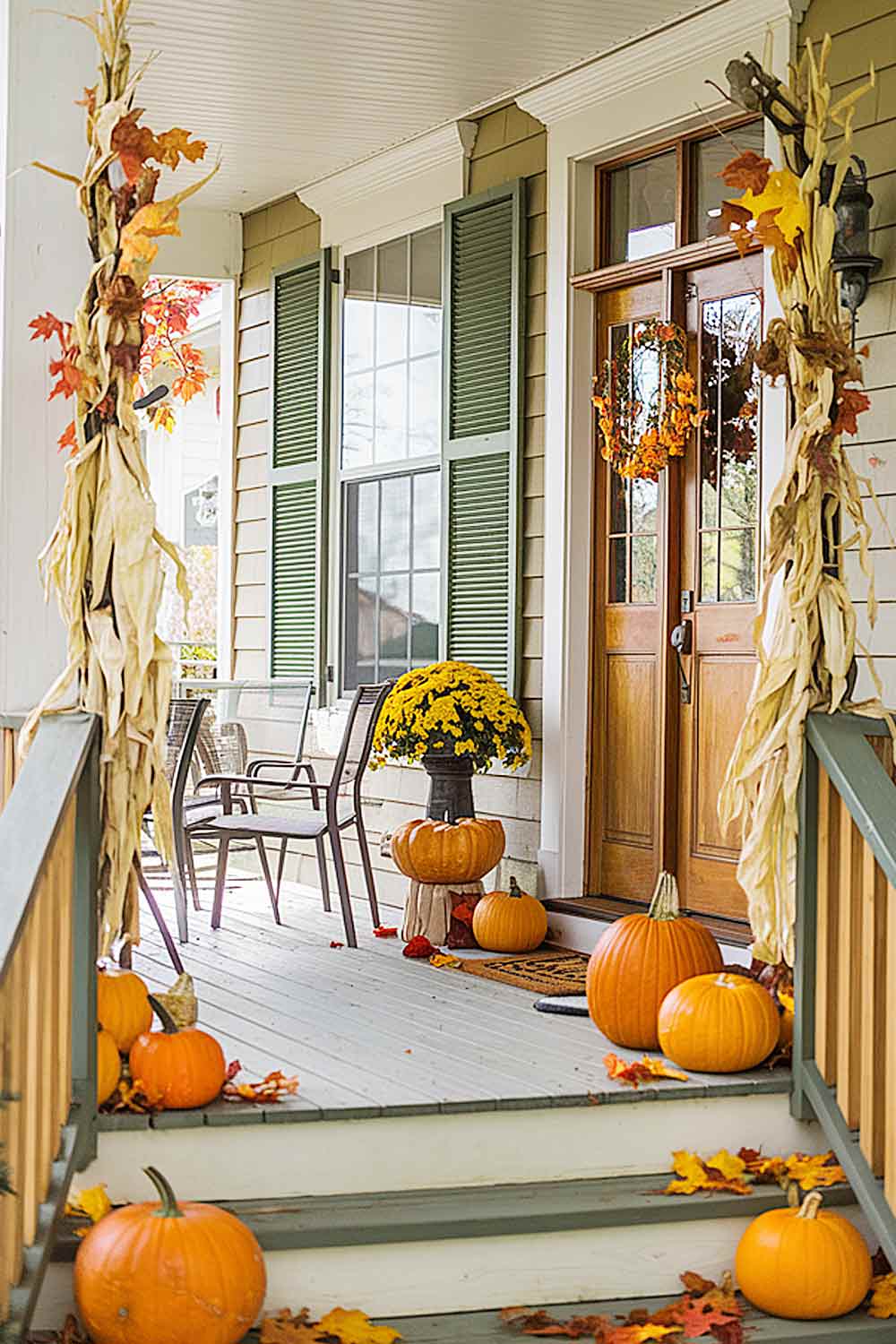 Fall Decoration of Front Porch Door