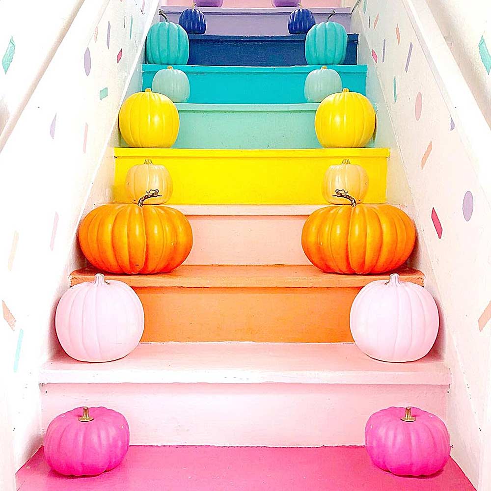 Stairs Decoration with Colorful Pumpkins