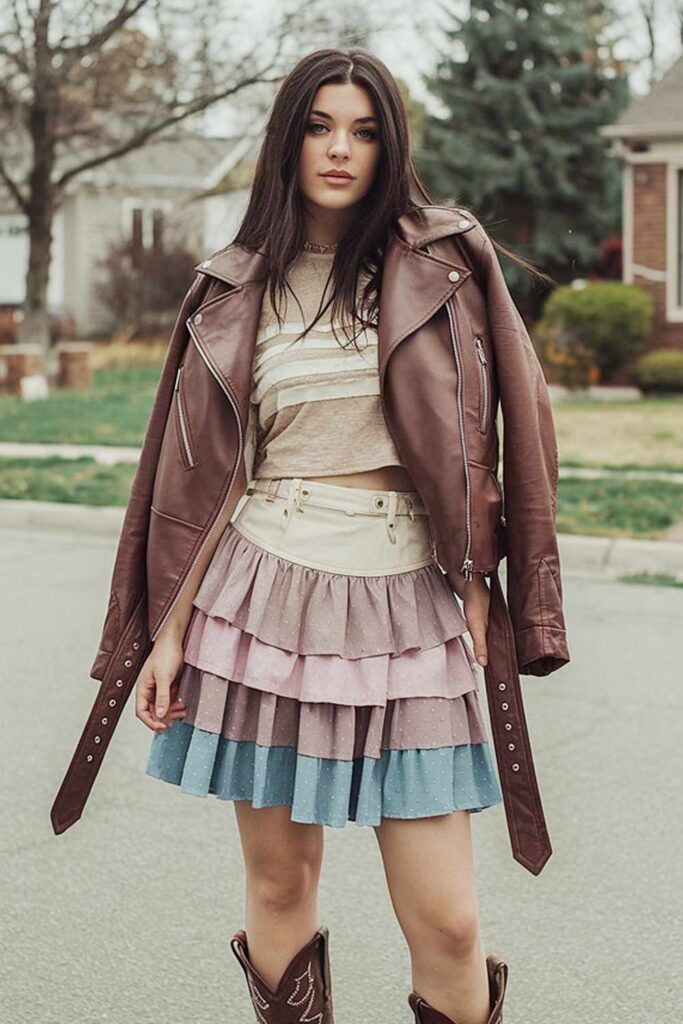 Layered Skirt with Cowboy Boots