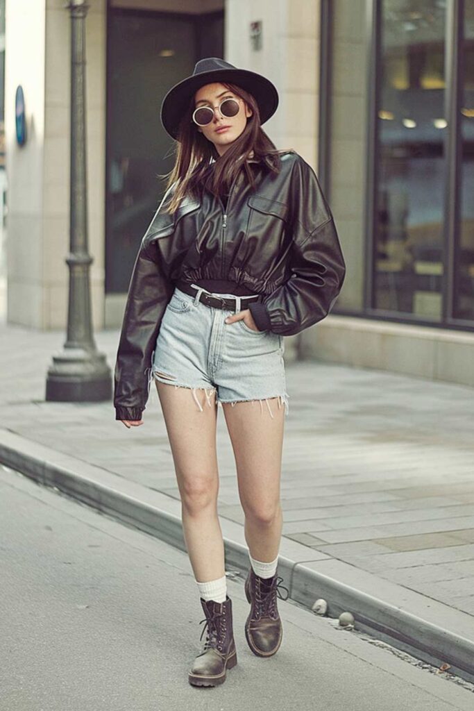 Grunge Look with Puff Leather Jacket