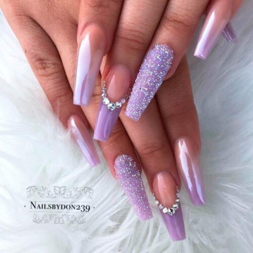 Charming Mauve Nails With Rhinestones