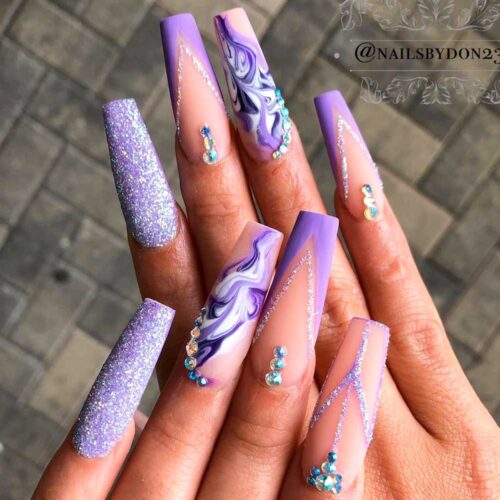 Charming Mauve Nails With Rhinestones