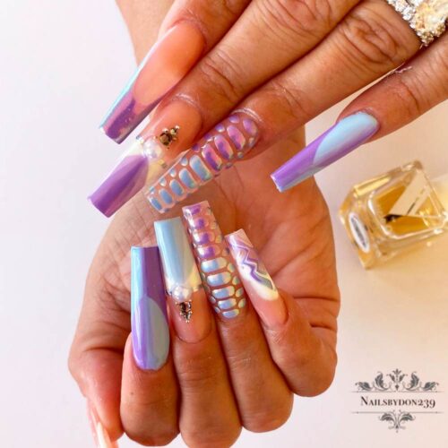 Charming Mauve Nails With Rhinestones